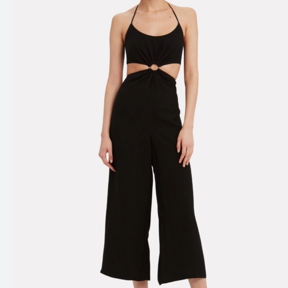 Elegant Black Fifth & Mode O Ring Black Linen Halter Jumpsuit - Picture 4 of 15